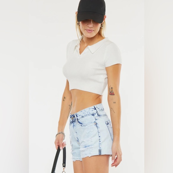 NWT KanCan Kaya High Rise Light Acid Wash Distressed Denim Shorts - Picture 14 of 14